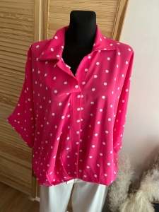 Bluzka damska oversize w Groszki Luźna Elegancka Różowa