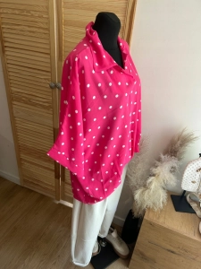 Bluzka damska oversize w Groszki Luźna Elegancka Różowa