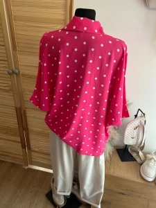 Bluzka damska oversize w Groszki Luźna Elegancka Różowa
