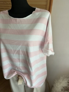 Bluzka damska oversize luźna Laserowo cięta Paski Modna Różowa