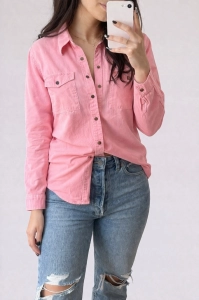 Koszula Jeansowa Bawełniana Stylowa Codzienna Różowa Casual na Guziki XL