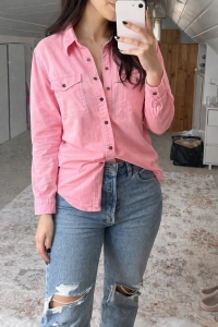 Koszula Jeansowa Bawełniana Stylowa Codzienna Różowa Casual na Guziki XL