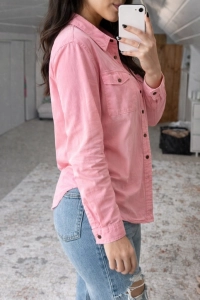 Koszula Jeansowa Bawełniana Stylowa Codzienna Różowa Casual na Guziki XL