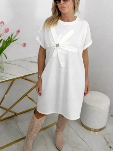 Sukienka damska z wielkim kwiatem sportowa Elegancka Casual Biała