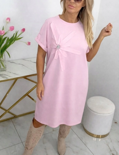 Sukienka damska z wielkim kwiatem sportowa Elegancka Casual Różowa