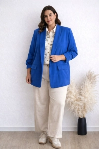 Marynarka damska Plus Size – elegancka Luźny krój rękaw 3/4 chabrowa