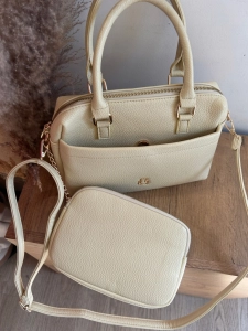 Elegancka żółta torebka damska 2w1 z kosmetyczką i misiem Długi pasek