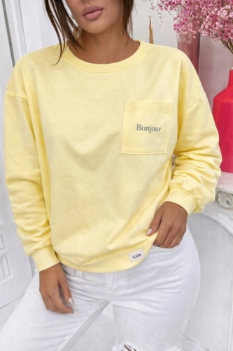 Bluza damska Bonjour z kieszonką klasyczna miękka żółta pastelowa