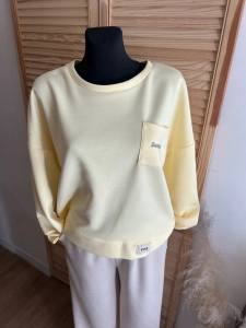 Bluza damska Bonjour z kieszonką klasyczna miękka żółta pastelowa