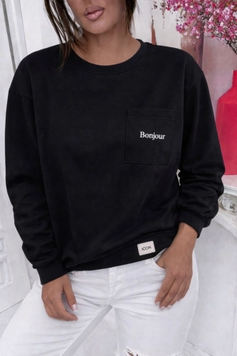 Bluza damska Bonjour z kieszonką klasyczna miękka czarna