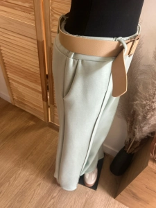 Elegancke spodnie szerokie nogawki WIDE LEG z paskiem i przeszyciem miętowe