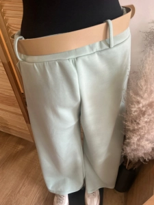 Elegancke spodnie szerokie nogawki WIDE LEG z paskiem i przeszyciem miętowe