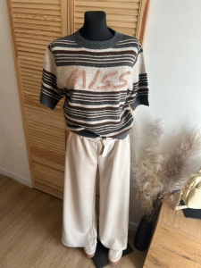 Sweter damski MISS modny krótki rękaw miękki brązowy czekoladowy