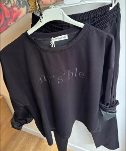 Komplet dresowy Invisible Bluza i proste spodnie Czarny Premium Basic