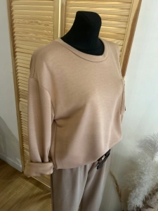 Bluzka Bluza damska oversize z kieszonką masełkowa casual beżowa karmelowa