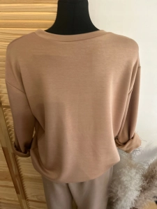 Bluzka Bluza damska oversize z kieszonką masełkowa casual beżowa karmelowa