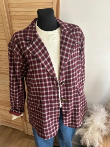 Marynarka damska w kratę stylowa casual i elegancka bordowa