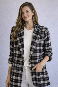 Marynarka damska w kratę stylowa casual i elegancka czarna