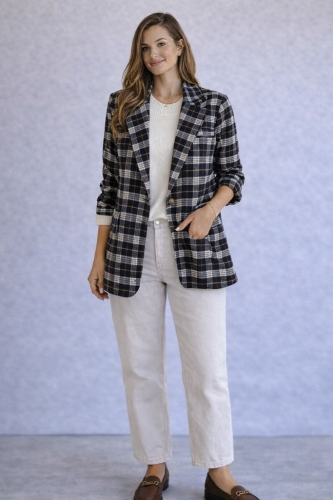 Marynarka damska w kratę stylowa casual i elegancka czarna