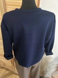 Bluzka Bluza damska oversize z kieszonką masełkowa casual granatowa