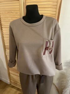 Bluzka Bluza damska oversize z kieszonką masełkowa casual beżowa nude