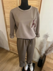 Bluzka Bluza damska oversize z kieszonką masełkowa casual beżowa nude