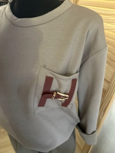 Bluzka Bluza damska oversize z kieszonką masełkowa casual beżowa nude