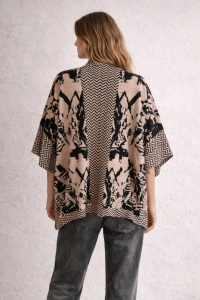 Narzutka kimono damskie kardigan wzór zebra oversize beżowy