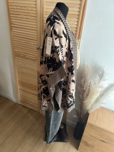 Narzutka kimono damskie kardigan wzór zebra oversize beżowy