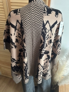 Narzutka kimono damskie kardigan wzór zebra oversize beżowy