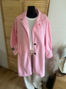 Płaszcz damski oversize – elegancki płaszcz wiosenny różowy jasny landrynka