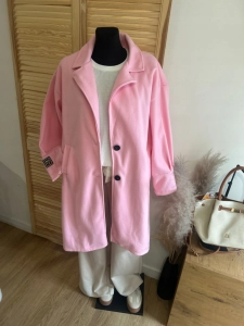 Płaszcz damski oversize – elegancki płaszcz wiosenny różowy jasny landrynka