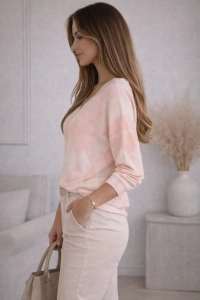 Bluzka Damska Serek w Romby Elegancka Sweter Lekki Casual Modna Różowa