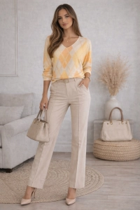 Bluzka Damska Serek w Romby Elegancka Sweter Lekki Casual Modna Żółta