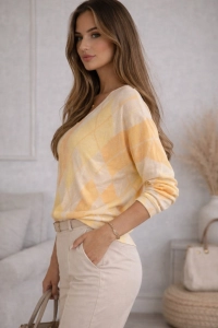 Bluzka Damska Serek w Romby Elegancka Sweter Lekki Casual Modna Żółta