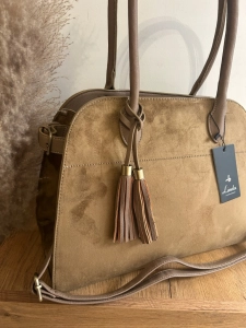Elegancka Torebka Damska Kuferek Zamsz Eko Skóra Pasek shopperka brązowa