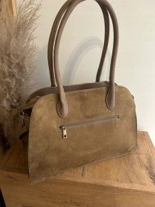 Elegancka Torebka Damska Kuferek Zamsz Eko Skóra Pasek shopperka brązowa