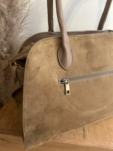 Elegancka Torebka Damska Kuferek Zamsz Eko Skóra Pasek shopperka brązowa