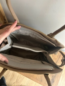Elegancka Torebka Damska Kuferek Zamsz Eko Skóra Pasek shopperka brązowa