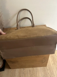 Elegancka Torebka Damska Kuferek Zamsz Eko Skóra Pasek shopperka brązowa