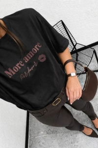 Bluzka koszulka t-shirt MOTION More Amore nadruk miękka czarna
