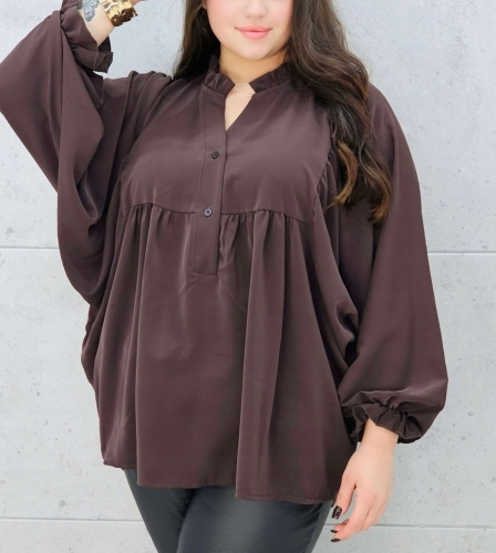 Bluzka oversize większa zwiewna nietoperzowa elegancka brązowa czekoladowa