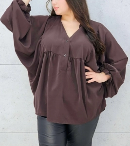 Bluzka oversize większa zwiewna nietoperzowa elegancka brązowa czekoladowa
