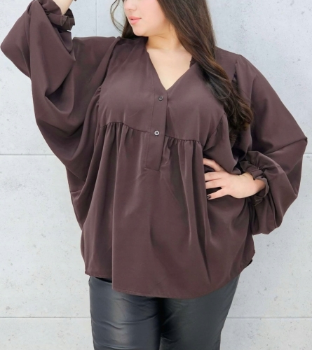 Bluzka oversize większa zwiewna nietoperzowa elegancka brązowa czekoladowa