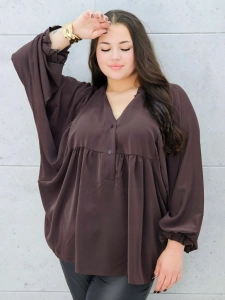 Bluzka oversize większa zwiewna nietoperzowa elegancka brązowa czekoladowa