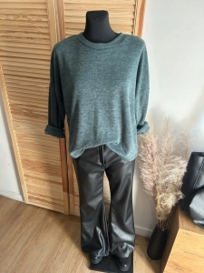Bluzka damska miękka z kokardkami z tyłu klasyczna elegancka zielona