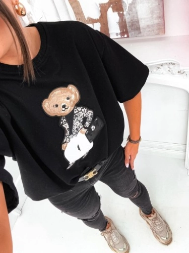 Bluzka damska MOTION z misiem grubsza oversize czarna
