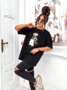 Bluzka damska MOTION z misiem grubsza oversize czarna