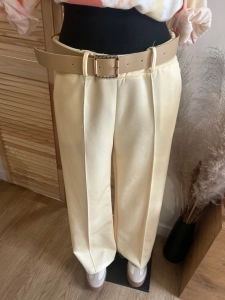Elegancke spodnie szerokie nogawki WIDE LEG z paskiem i przeszyciem żółte