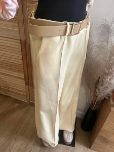 Elegancke spodnie szerokie nogawki WIDE LEG z paskiem i przeszyciem żółte